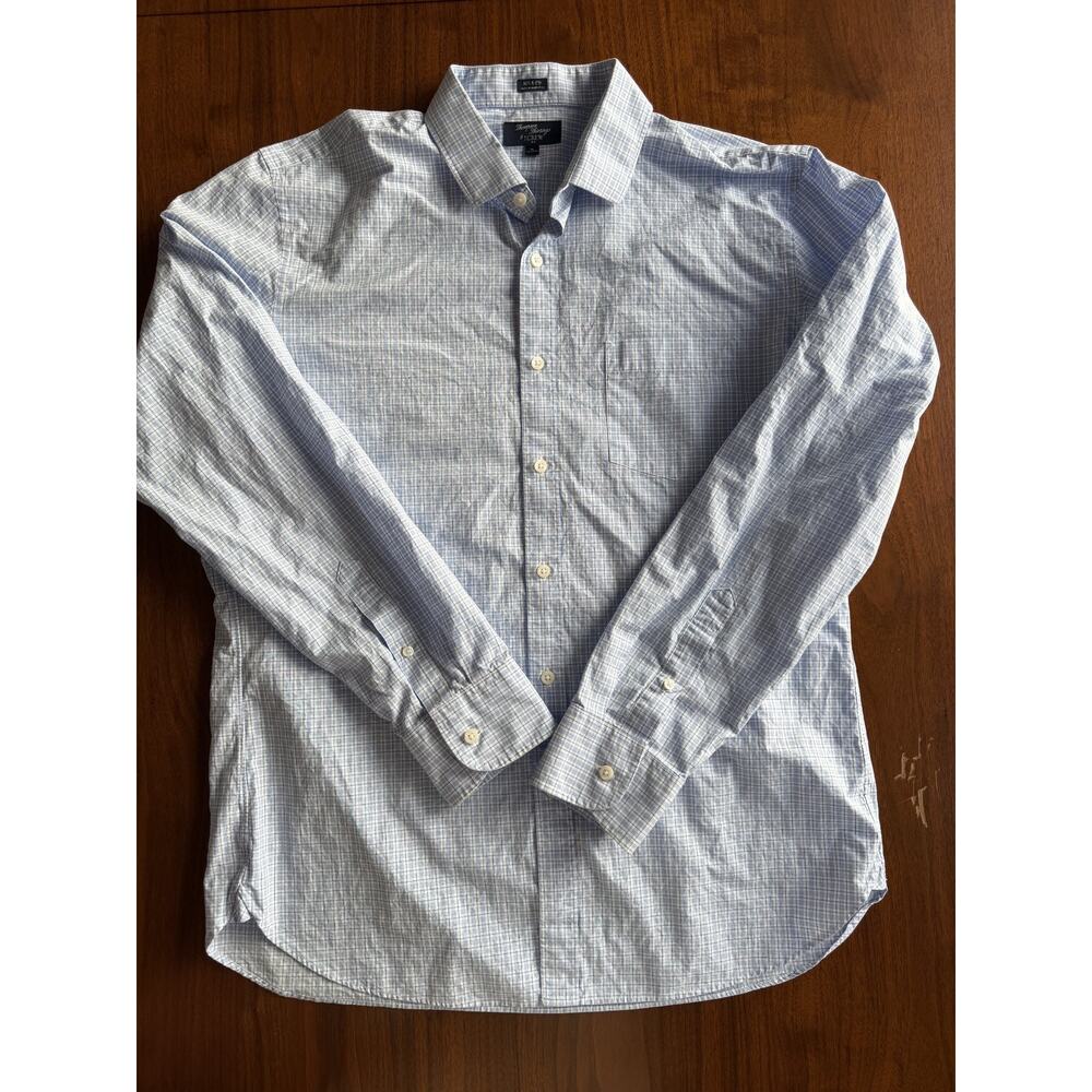 J.Crew Men's Thompson Shirtings 80s 2-Ply Blue Plaid Button-Down Shirt - Size 17